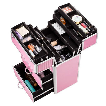 4-Tier Lockable Makeup Train Case - Pink