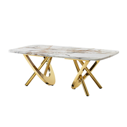 Gold stainless steel marble pattern coffee table 50.78" L x 27.16" W x 18.11" H for living room & office