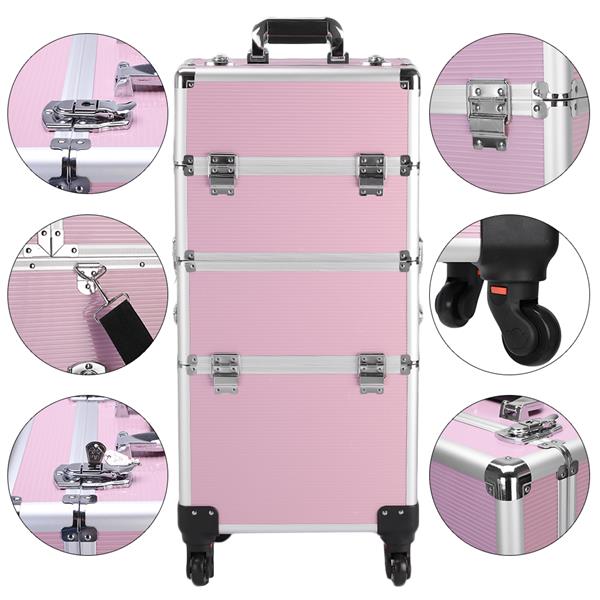 3 in 1 Aluminum Cosmetic Makeup Case Tattoo Box Pink