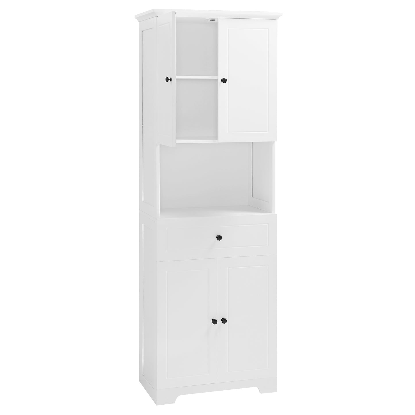 Tall Bathroom Cabinet with Four Doors and Open Shelve