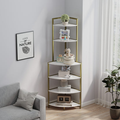 6-Tier Corner Shelf Freestanding Bookcase, Space-Saving Storage for Small Spaces