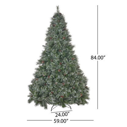 7' Faux Cashmere and Snow Bristle Mixed Tree with 75 Pine Cones and 1233 tips,Dia.:59