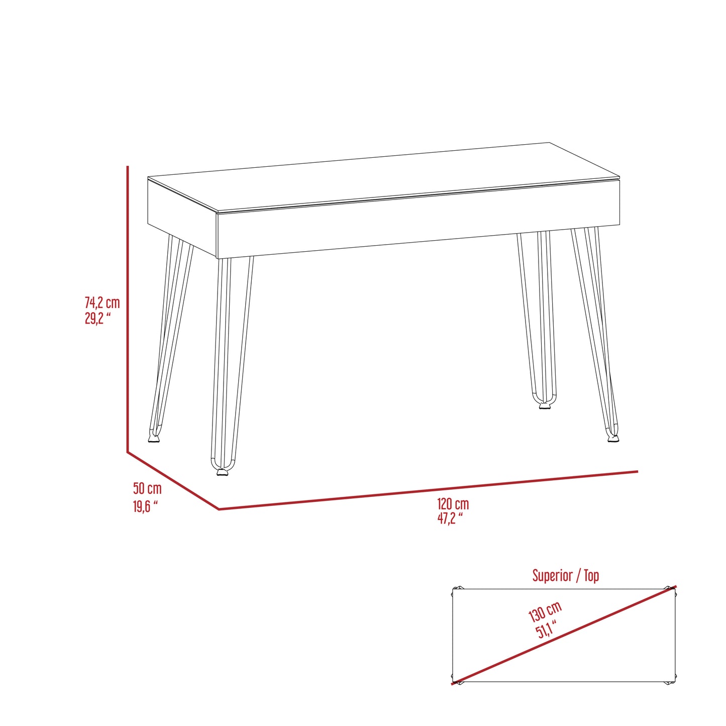 Baxter 120 Drawer Desk, Four Legs, One Drawer -Mahogany