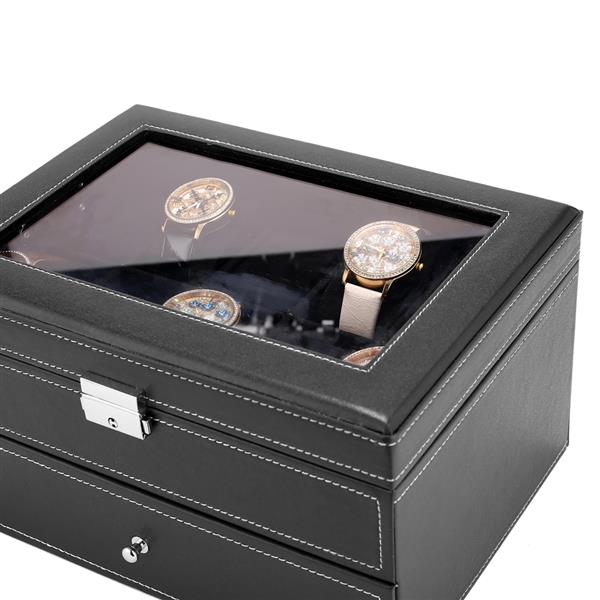 Watch Box 20 Mens Case Glass Top Display Organizer Lockable Black