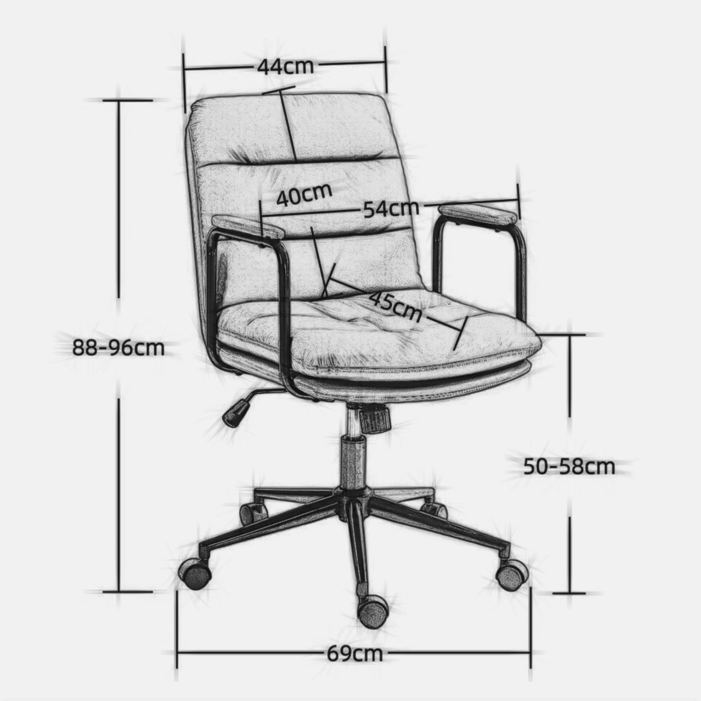 Mid Back Office Chair, Ergonomic PU Leather Desk Task Chair with Wheels and Reclining Back