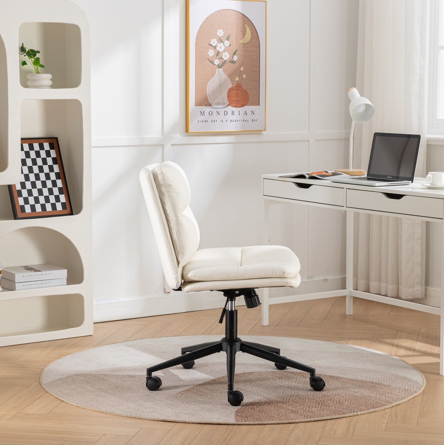 Bizerte Adjustable Swivel Criss-Cross Chair, Wide Seat/ Office Chair /Vanity Chair, White