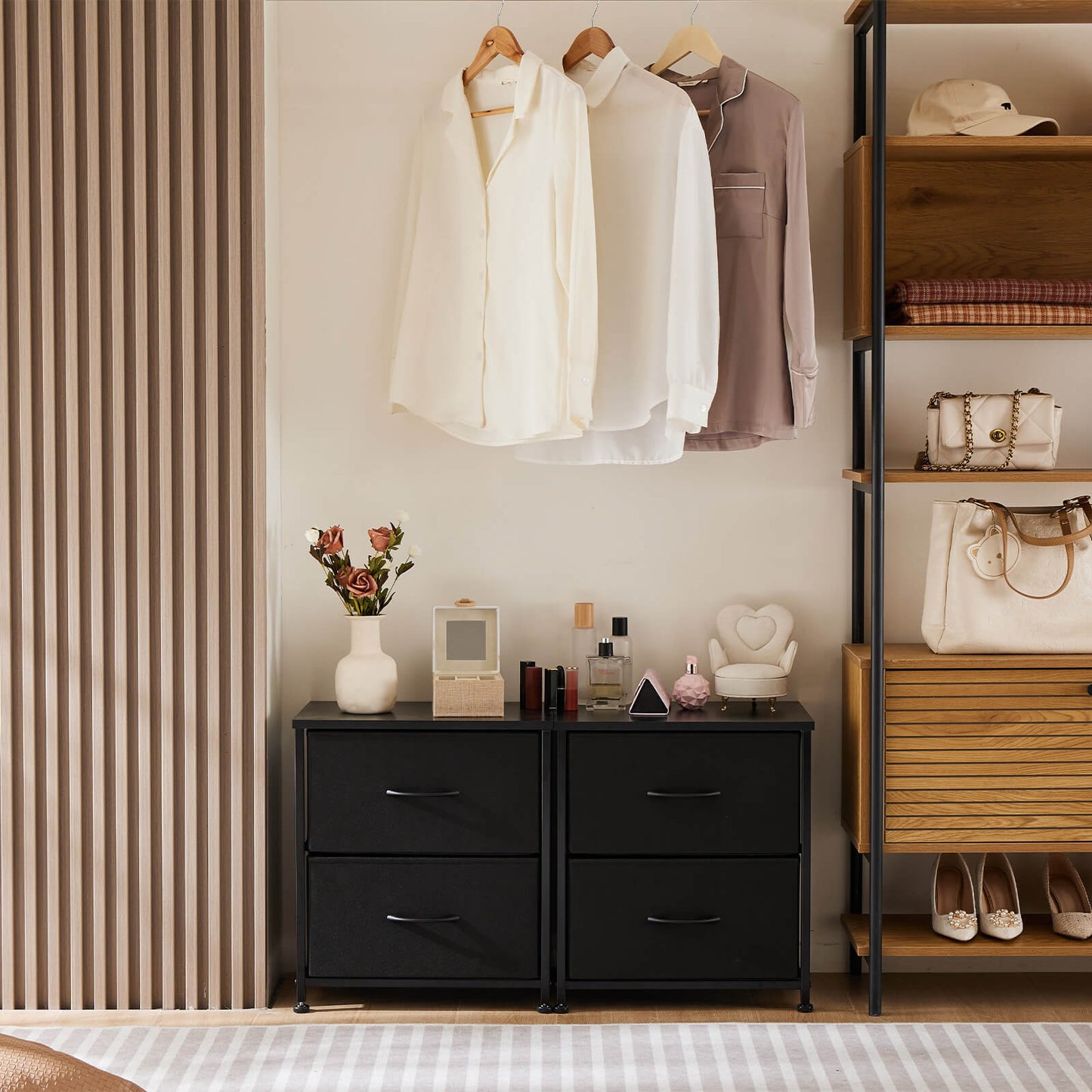 Metal Frame Dresser with Wood Top and Drawers