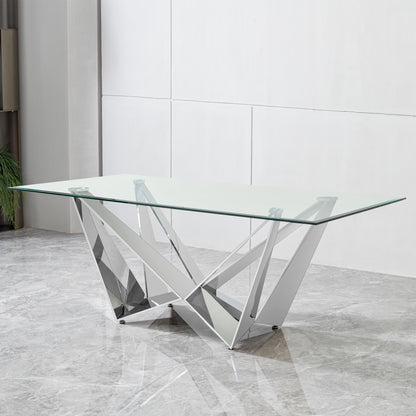 Clear Glass with Polished Stainless Steel Base 78" Dining Table