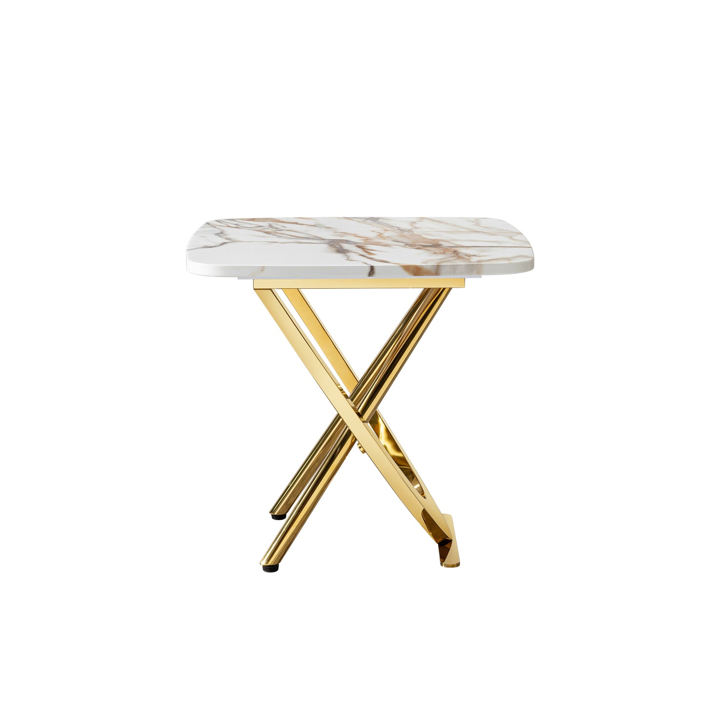 Marble pattern MDF top side end table square shape gold stainless steel base