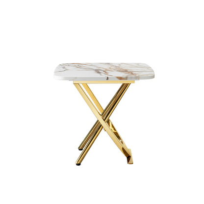 Marble pattern MDF top side end table square shape gold stainless steel base