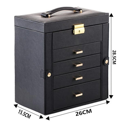 Synthetic Leather Jewelry Box - Mirrored, Lockable, Black