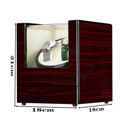 Double Watch Winder - Automatic Rotation, Wood Display Case