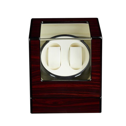 Double Watch Winder - Automatic Rotation, Wood Display Case