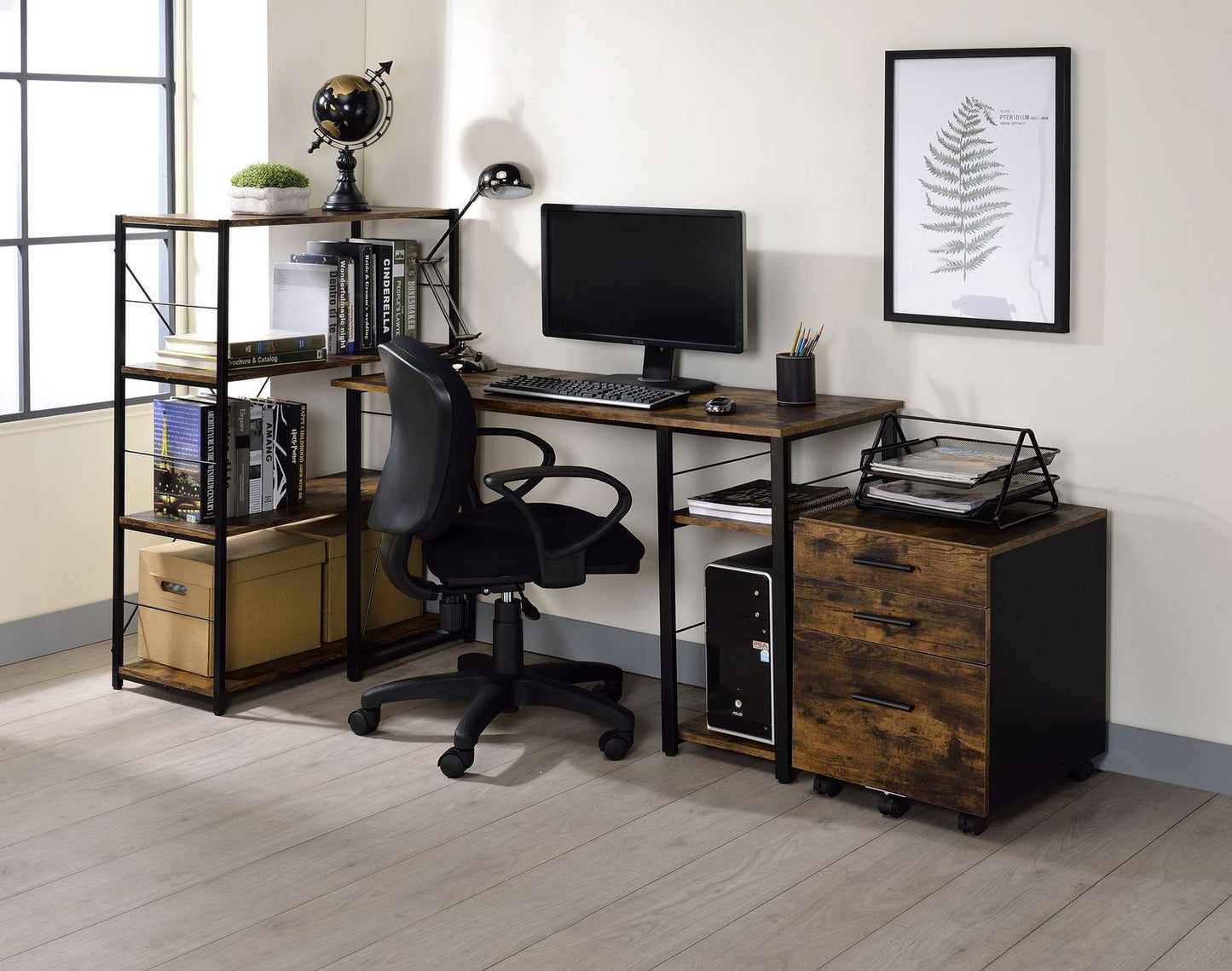 ACME Vadna Writing Desk, Weathered Oak & Black Finish