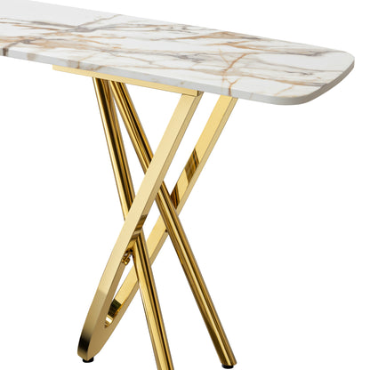 Modern 0.78" thickness marble pattern top mirror gold stainless steel rectangle console table for living room