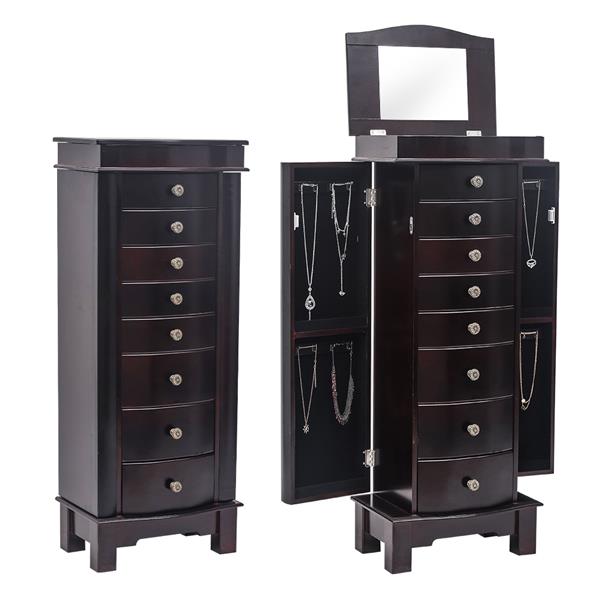 Jewelry Armoire - 8 Drawers, 16 Hooks, Mirror, 2 Swing Doors